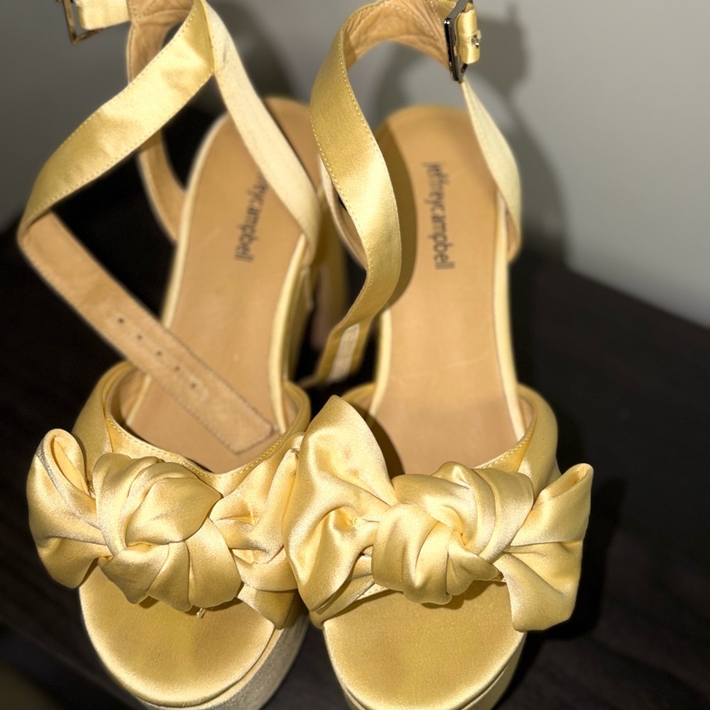 Jeffrey Campbell Yellow Satin Knot Platform Sandals